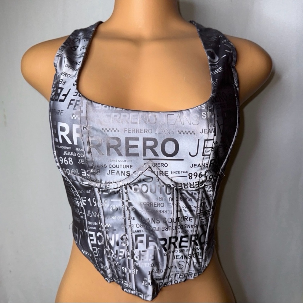 AKIRA Black and Silver Logo Corset Tank Top